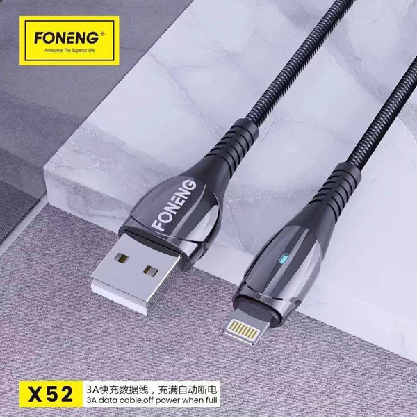 عکس Foneng X52 Lightning to USB cable، عکس کابل شارژ لایتنینگ به یو اس بی فوننگ مدل X52