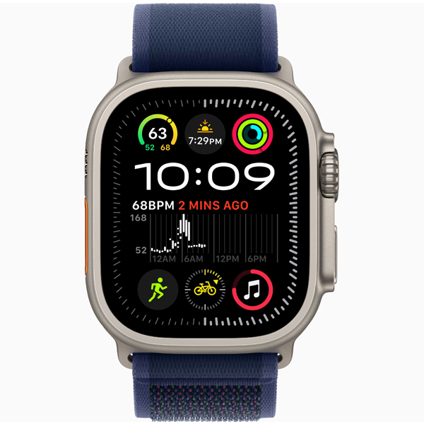 عکس ساعت اپل اولترا 2 Apple Watch Ultra 2 Natural Titanium Case with Blue Trail Loop، عکس ساعت اپل اولترا 2 بدنه تیتانیوم نچرال و بند تریل آبی