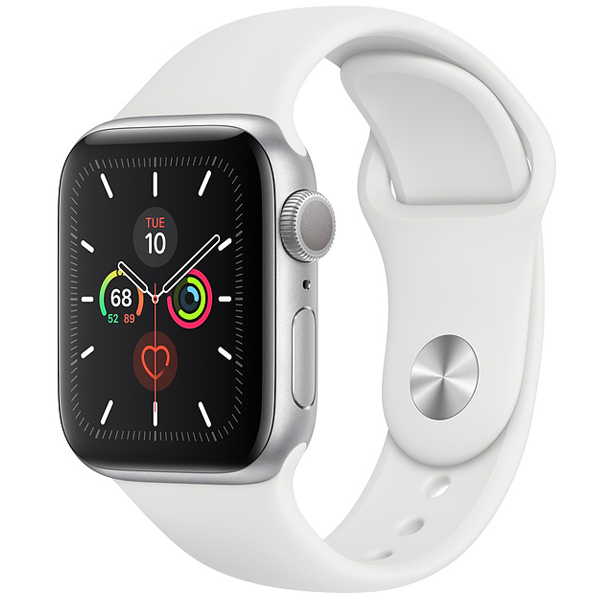 تصاویر ساعت اپل سری 5 جی پی اس بدنه آلومینیوم نقره ای و بند اسپرت سفید 40 میلیمتر، تصاویر Apple Watch Series 5 GPS Silver Aluminum Case with White Sport Band 40 mm