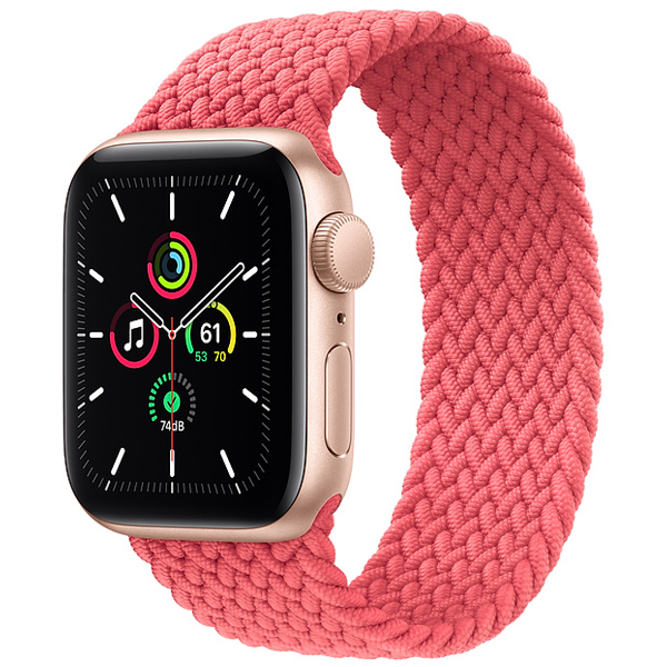 تصاویر ساعت اپل اس ای جی پی اس بدنه آلومینیم طلایی و بند سولو لوپ بافته شده صورتی، تصاویر Apple Watch SE GPS Gold Aluminum Case with Pink Punch Braided Solo Loop