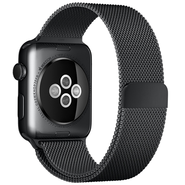 عکس ساعت اپل بدنه استیل مشکی بند میلان فلزی مشکی 42 میلیمتر، عکس Apple Watch Watch Space Black Stainless Steel Case Black Milanese Loop 42m