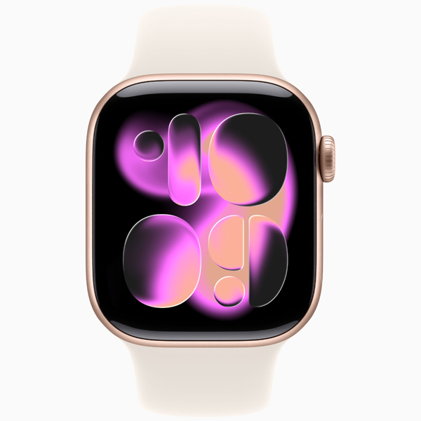 عکس ساعت اپل سری 11 Apple Watch Series 11 Rose Gold Aluminum Case with Starlight Band 46mm، عکس ساعت اپل سری 11 رزگلد و بند اسپرت استارلایت 46 میلیمتر