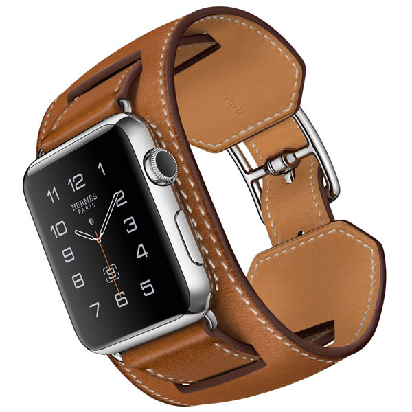 تصاویر ساعت اپل هرمس دستبندی 42 میلیمتر بدنه استیل و بند چرمی فاو بارنیا، تصاویر Apple Watch Hermes Cuff 42mm Brown Fauve Barenia Leather Band