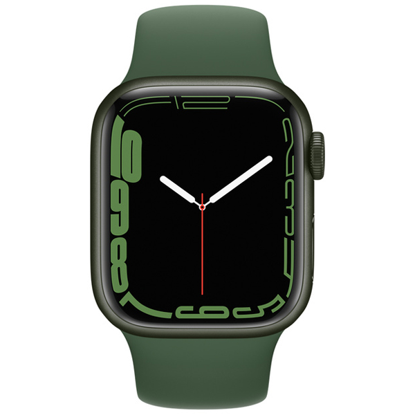 عکس ساعت اپل سری 7 جی پی اس Apple Watch Series 7 GPS Green Aluminum Case with Clover Sport Band 41mm، عکس ساعت اپل سری 7 جی پی اس بدنه آلومینیومی قرمز و بند اسپرت قرمز 41 میلیمتر
