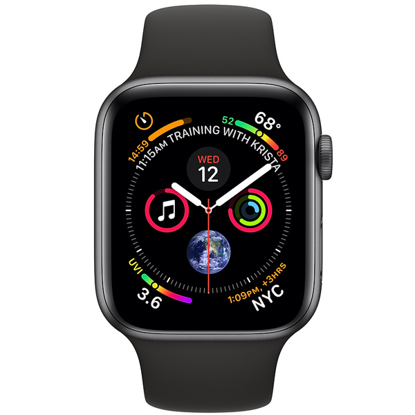 عکس ساعت اپل سری 4 جی پی اس بدنه آلومینیوم خاکستری و بند اسپرت مشکی 40 میلیمتر، عکس Apple Watch Series 4 GPS Space Gray Aluminum Case with Black Sport Band 40mm
