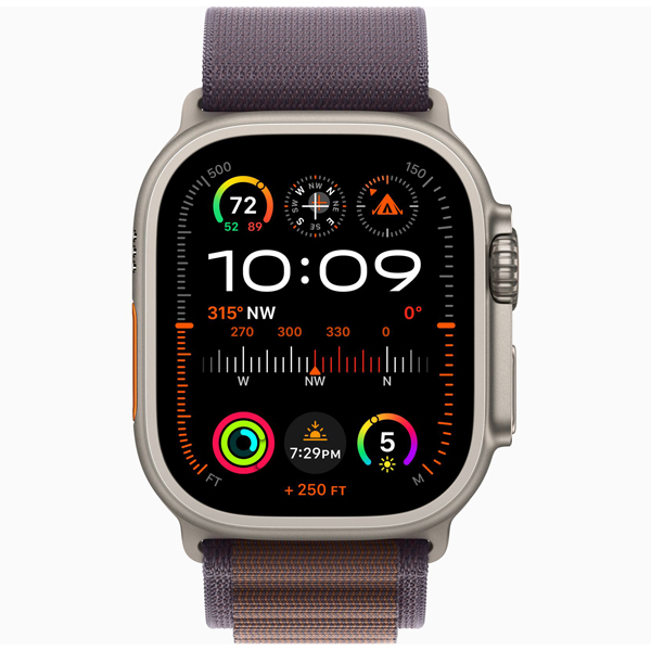 عکس ساعت اپل اولترا 2 بدنه تیتانیوم و بند آلپاین نیلی، عکس Apple Watch Ultra 2 Titanium Case with Indigo Alpine Loop