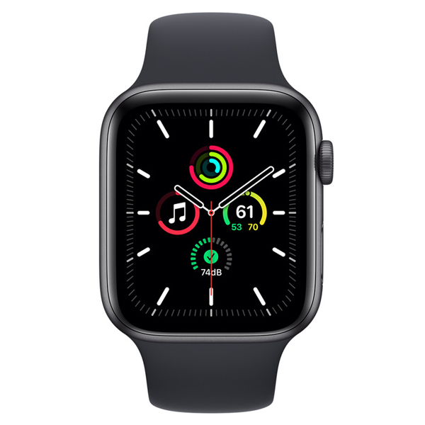 عکس ساعت اپل اس ای جی پی اس Apple Watch SE GPS Space Gray Aluminum Case with Midnight Sport Band 44mm 2021، عکس ساعت اپل اس ای جی پی اس بدنه آلومینیم خاکستری و بند اسپرت مشکی 44 میلیمتر مدل 2021
