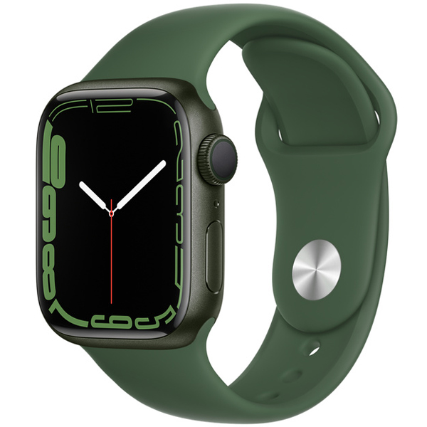 تصاویر ساعت اپل سری 7 جی پی اس بدنه آلومینیومی قرمز و بند اسپرت قرمز 41 میلیمتر، تصاویر Apple Watch Series 7 GPS Green Aluminum Case with Clover Sport Band 41mm