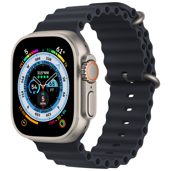 Apple Watch Ultra Titanium Case with Midnight Ocean Band، ساعت اپل اولترا بدنه تیتانیوم و بند اوشن مشکی