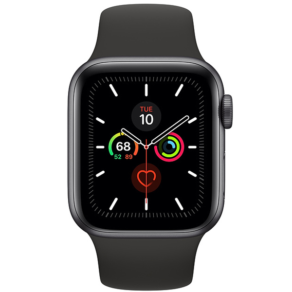 عکس ساعت اپل سری 5 جی پی اس Apple Watch Series 5 GPS Space Gray Aluminum Case with Black Sport Band 44 mm، عکس ساعت اپل سری 5 جی پی اس بدنه آلومینیوم خاکستری و بند اسپرت مشکی 44 میلیمتر