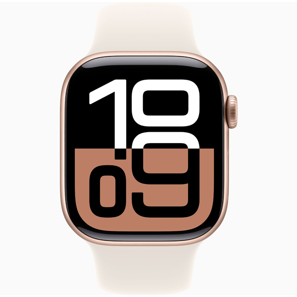 عکس ساعت اپل سری 10 Apple Watch Series 10 Rose Gold Aluminum Case with Starlight Sport Band 42mm، عکس ساعت اپل سری 10 بدنه آلومینیومی رزگلد و بند اسپرت استارلایت 42 میلیمتر