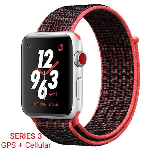 تصاویر ساعت اپل سری 3 نایکی پلاس سلولار بدنه آلومینیومی نقره ای با بند قرمز مشکی نایکی 38 میلیمتر، تصاویر Apple Watch Series 3 Nike+ Cellular Silver Aluminum Case Bright Crimson/Black Nike Sport Loop 38m