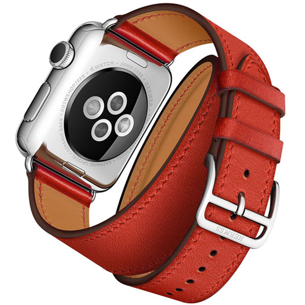 عکس ساعت اپل هرمس دو دور 38 میلیمتر بدنه استیل و بند چرمی قرمز، عکس Apple Watch Hermes Double Tour 38 mm Red Capucine Leather Band