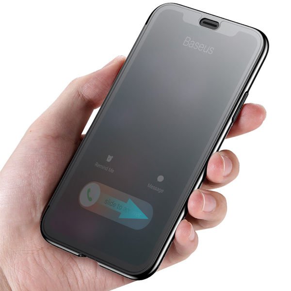 تصاویر قاب لمسی بیسوس دارای محافظ صفحه مناسب برای آیفون X و XS، تصاویر Baseus Flip Touchable Case For iPhone X Tempered Glass Cover