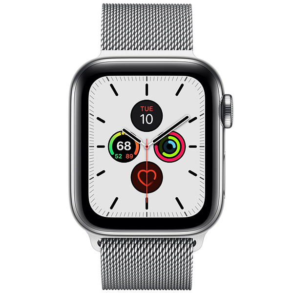 عکس ساعت اپل سری 5 سلولار Apple Watch Series 5 Cellular Stainless Steel Case with Silver Milanese Loop 40 mm، عکس ساعت اپل سری 5 سلولار بدنه استیل نقره ای و بند میلان نقره ای 40 میلیمتر