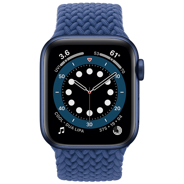 عکس ساعت اپل سری 6 جی پی اس بدنه آلومینیم آبی و بند سولو لوپ بافته شده آبی 44 میلیمتر، عکس Apple Watch Series 6 GPS Blue Aluminum Case with Atlantic Blue Braided Solo Loop 44mm