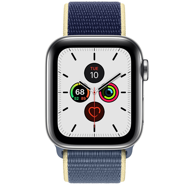 عکس ساعت اپل سری 5 سلولار Apple Watch Series 5 Cellular Stainless Steel Case with Alaskan Blue Sport Loop 40 mm، عکس ساعت اپل سری 5 سلولار بدنه استیل نقره ای و بند اسپرت لوپ 40 میلیمتر Alaskan Blue