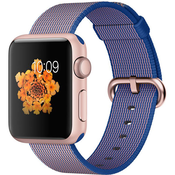 تصاویر ساعت اپل بدنه آلومینیوم رزگلد بند نایلونی آبی رویال 38 میلیمتر، تصاویر Apple Watch Watch Rose Gold Aluminum Case Royal Blue Woven Nylon 38mm