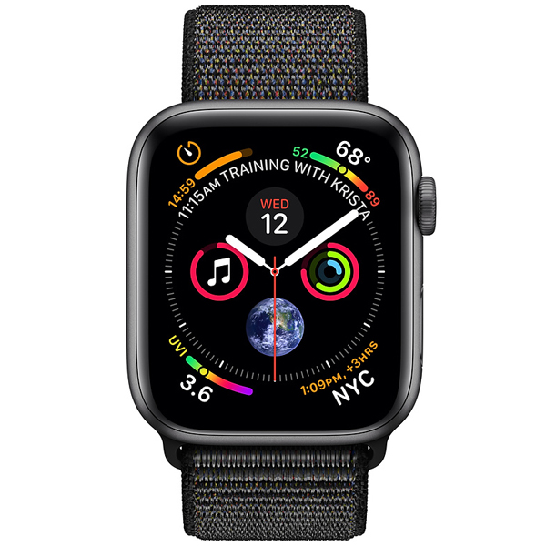 عکس ساعت اپل سری 4 جی پی اس بدنه آلومینیوم خاکستری و بند اسپرت لوپ مشکی 44 میلیمتر، عکس Apple Watch Series 4 GPS Space Gray Aluminum Case with Black Sport Loop 44mm