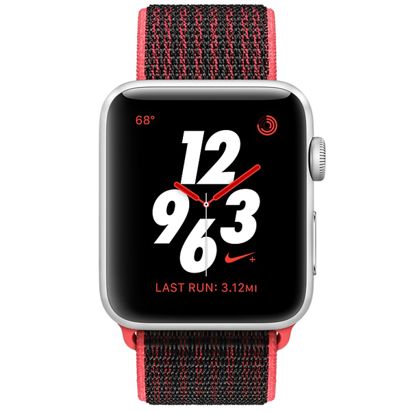 عکس ساعت اپل سری 3 نایکی پلاس سلولار بدنه آلومینیومی نقره ای با بند قرمز مشکی نایکی 38 میلیمتر، عکس Apple Watch Series 3 Nike+ Cellular Silver Aluminum Case Bright Crimson/Black Nike Sport Loop 38m
