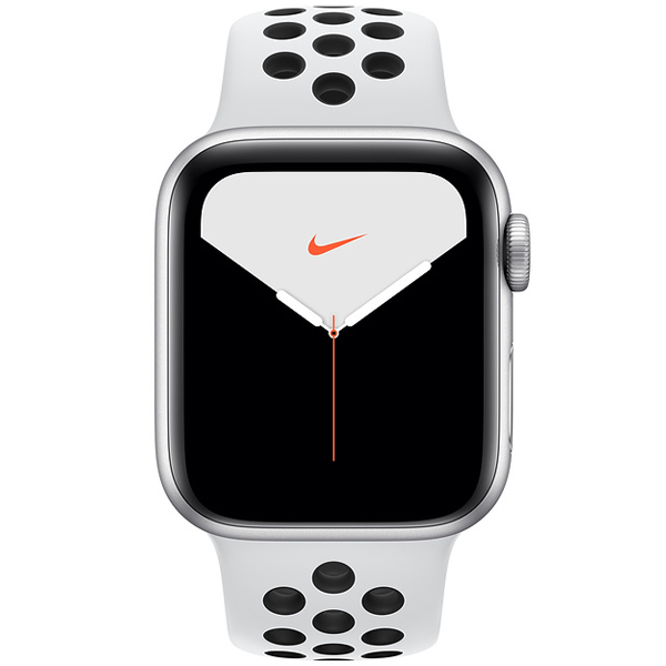 عکس ساعت اپل سری 5 نایکی پلاس Apple Watch Series 5 Nike + Silver Aluminum Case with Pure Platinum/Black Nike Sport Band 40mm، عکس ساعت اپل سری 5 نایکی پلاس بدنه نقره ای و بند نایکی اسپرت سفید 40 میلیمتر Pure Platinum/Black