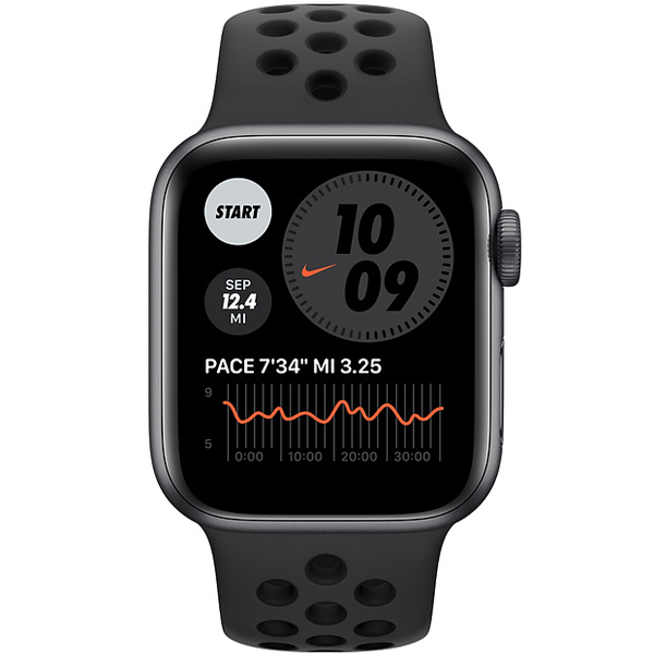 عکس ساعت اپل سری 6 نایکی Apple Watch Series 6 Nike Space Gray Aluminum Case with Anthracite/Black Nike Sport Band 40mm، عکس ساعت اپل سری 6 نایکی بدنه آلومینیم خاکستری و بند نایکی مشکی 40 میلیمتر