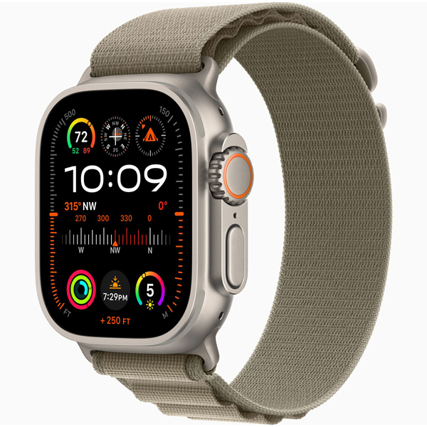 تصاویر ساعت اپل اولترا 2 بدنه تیتانیوم و بند آلپاین زیتونی، تصاویر Apple Watch Ultra 2 Titanium Case with Olive Alpine Loop