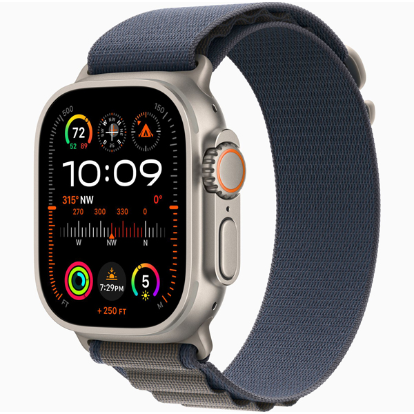 تصاویر ساعت اپل اولترا 2 بدنه تیتانیوم و بند آلپاین آبی، تصاویر Apple Watch Ultra 2 Titanium Case with Blue Alpine Loop