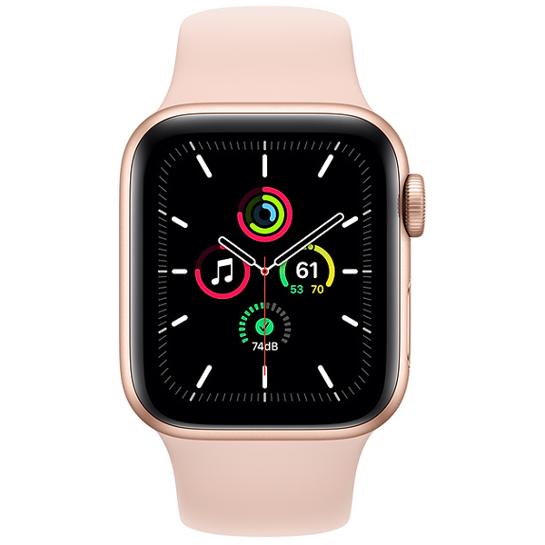 عکس ساعت اپل اس ای جی پی اس Apple Watch SE GPS Gold Aluminum Case with Pink Sand Sport Band 40mm، عکس ساعت اپل اس ای جی پی اس بدنه آلومینیم طلایی و بند اسپرت صورتی 40 میلیمتر