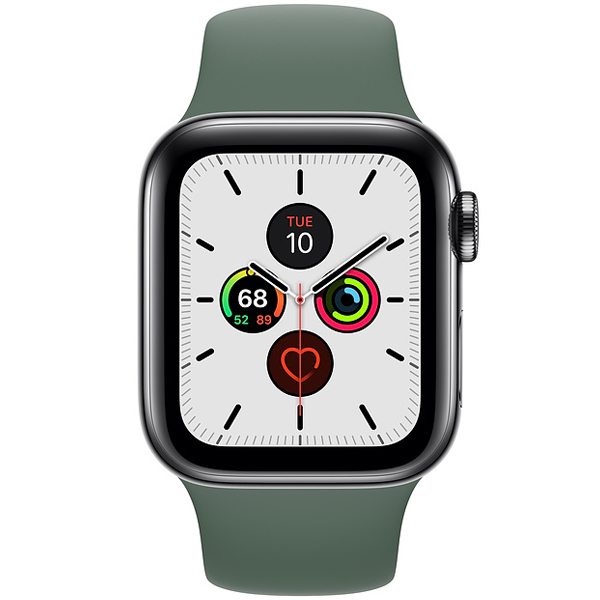 عکس ساعت اپل سری 5 سلولار Apple Watch Series 5 Cellular Space Black Stainless Steel Case with Pine Green Sport Band 40 mm، عکس ساعت اپل سری 5 سلولار بدنه استیل مشکی و بند اسپرت سبز 40 میلیمتر