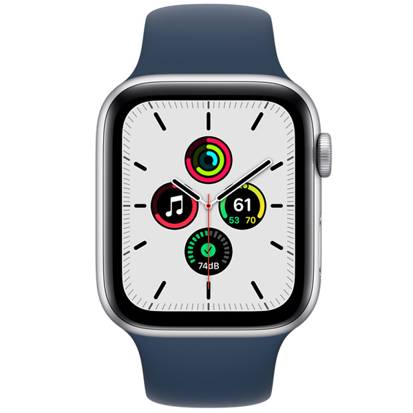 عکس ساعت اپل اس ای جی پی اس Apple Watch SE GPS Silver Aluminum Case with Abyss Blue Sport Band 44mm 2021، عکس ساعت اپل اس ای جی پی اس بدنه آلومینیم نقره ای و بند اسپرت آبی 44 میلیمتر مدل 2021