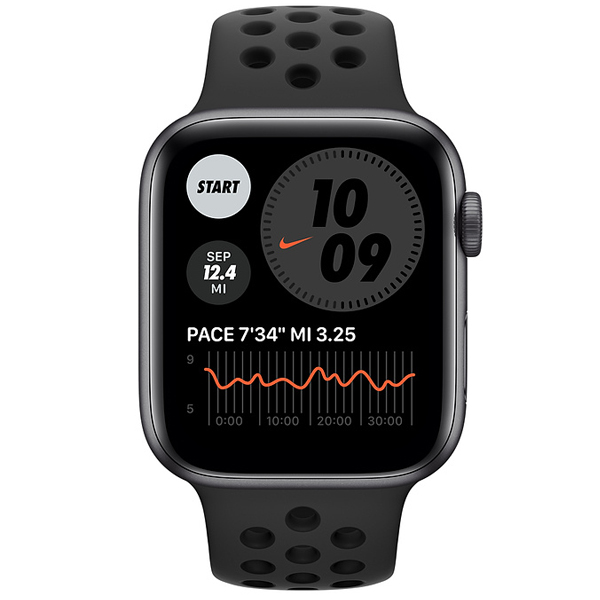 عکس ساعت اپل اس ای نایکی Apple Watch SE Nike Space Gray Aluminum Case with Anthracite Black Nike Sport Band 44mm، عکس ساعت اپل اس ای نایکی بدنه آلومینیم خاکستری و بند نایکی مشکی 44 میلیمتر