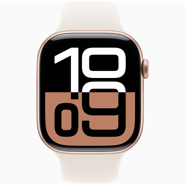 عکس ساعت اپل سری 10 Apple Watch Series 10 Rose Gold Aluminum Case with Starlight Sport Band 46mm، عکس ساعت اپل سری 10 بدنه آلومینیومی رزگلد و بند اسپرت استارلایت 46 میلیمتر