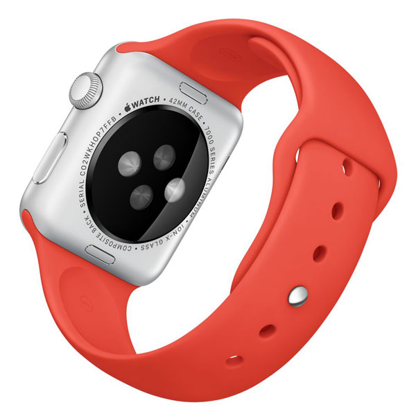 آلبوم ساعت اپل Apple Watch Watch Silver Aluminum Case With Orange Sport Band 42mm، آلبوم ساعت اپل بدنه آلومینیوم نقره ای بند اسپرت نارنجی 42 میلیمتر