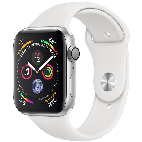 تصاویر ساعت اپل سری 4 جی پی اس بدنه آلومینیوم نقره ای و بند اسپرت سفید 44 میلیمتر، تصاویر Apple Watch Series 4 GPS Silver Aluminum Case with White Sport Band 44mm