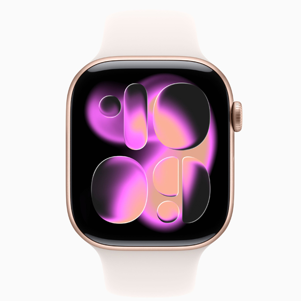 عکس ساعت اپل سری 11 رزگلد و بند اسپرت رژگونه روشن 46 میلیمتر، عکس Apple Watch Series 11 Rose Gold Aluminum Case with Light Blush Band 46mm