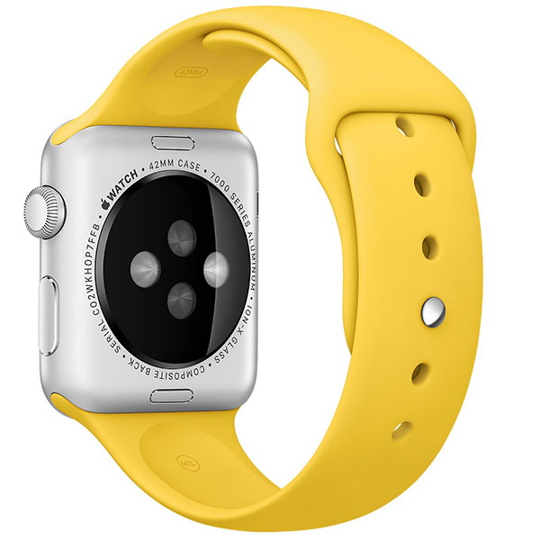 آلبوم ساعت اپل بدنه آلومینیوم نقره ای بند اسپرت زرد 38 میلیمتر، آلبوم Apple Watch Watch Silver Aluminum Case Yellow Sport Band 38mm