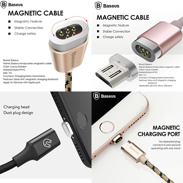 گالری کابل لایتنینگ مگنتی بیسوس مدل Magnetic Insnap، گالری Lightining to USB Cable Baseus Magnetic Insnap