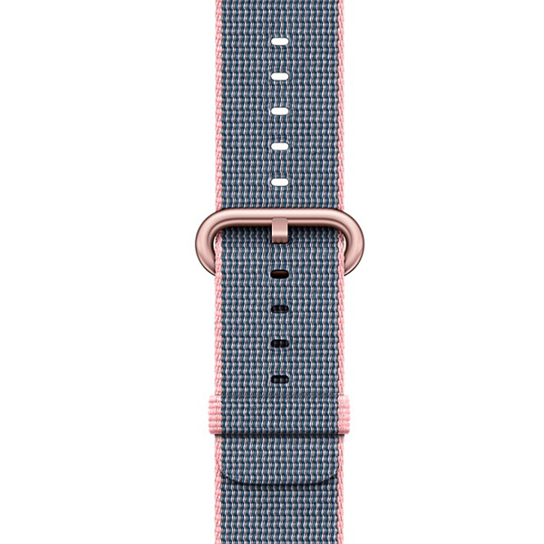 آلبوم ساعت اپل سری 2 بدنه آلومینیوم رز گلد و بند نایلون صورتی سورمه ای 38 میلیمتر، آلبوم Apple Watch Series 2 Rose Gold Aluminum Case Light Pink/Midnight Blue Woven Nylon