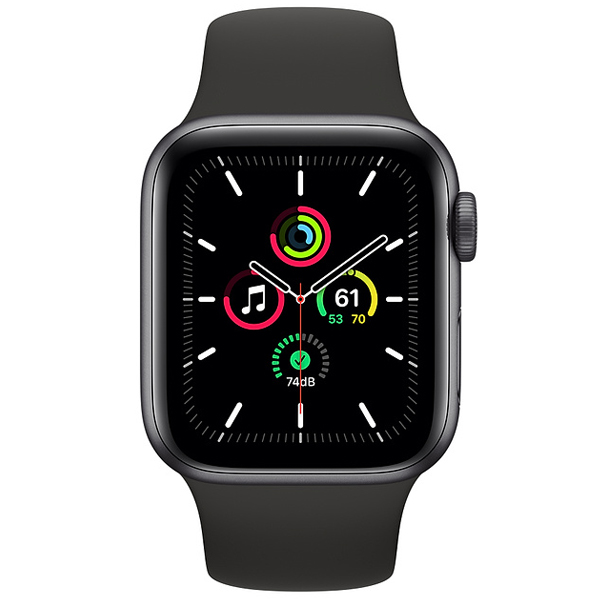 عکس ساعت اپل اس ای جی پی اس Apple Watch SE GPS Space Gray Aluminum Case with Black Sport Band 40mm، عکس ساعت اپل اس ای جی پی اس بدنه آلومینیم خاکستری و بند اسپرت مشکی 40 میلیمتر