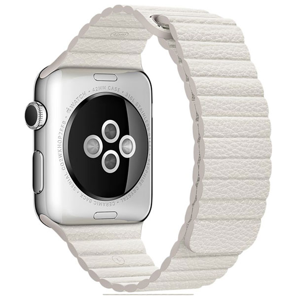 عکس ساعت اپل Apple Watch Watch Stainless Steel Case with White Leather loop Band 42mm، عکس ساعت اپل بدنه استیل بند سفید چرم لوپ 42 میلیمتر