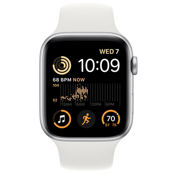 عکس ساعت اپل اس ای 2 Apple Watch SE2 Silver Aluminum Case with White Sport Band 40mm، عکس ساعت اپل اس ای 2 بدنه آلومینیومی نقره ای و بند اسپرت سفید 40 میلیمتر