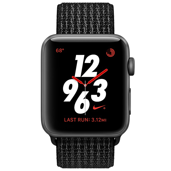 عکس ساعت اپل سری 3 نایکی پلاس سلولار بدنه آلومینیومی خاکستری با بند مشکی پلاتینیوم نایکی 38 میلیمتر، عکس Apple Watch Series 3 Nike+ Cellular Gray Aluminum Case Black/Pure Platinum Nike Sport Loop 38mm