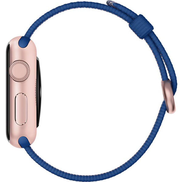 عکس ساعت اپل بدنه آلومینیوم رزگلد بند نایلونی آبی رویال 38 میلیمتر، عکس Apple Watch Watch Rose Gold Aluminum Case Royal Blue Woven Nylon 38mm
