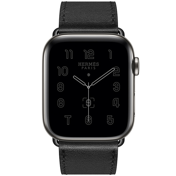 عکس ساعت اپل هرمس Apple Watch Hermes Series 6 Space Black Stainless Steel Case Noir Leather Single Tour، عکس ساعت اپل هرمس سری 6 بدنه استیل خاکستری و بند چرم مدل Noir Swift سایز 44 میلیمتر