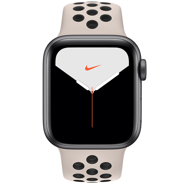 عکس ساعت اپل سری 5 نایکی پلاس Apple Watch Series 5 Nike + Space Gray Aluminum Case with Desert Sand/Black Nike Sport Band 44mm، عکس ساعت اپل سری 5 نایکی پلاس بدنه خاکستری و بند نایکی اسپرت کرمی 44 میلیمتر Desert Sand/Black