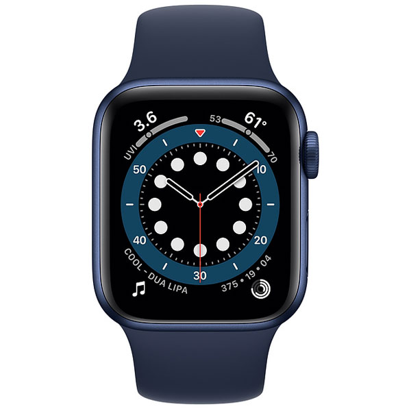 عکس ساعت اپل سری 6 جی پی اس بدنه آلومینیم آبی و بند اسپرت آبی 40 میلیمتر، عکس Apple Watch Series 6 GPS Blue Aluminum Case with Deep Navy Sport Band 40 mm