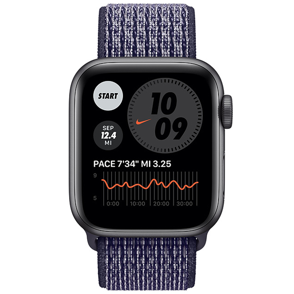 عکس ساعت اپل اس ای نایکی Apple Watch SE Nike Space Gray Aluminum Case with Purple Pulse Nike Sport Loop 40mm، عکس ساعت اپل اس ای نایکی بدنه آلومینیم خاکستری و بند نایکی اسپرت لوپ بنفش 40 میلیمتر