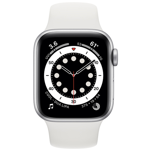 عکس ساعت اپل سری 6 جی پی اس بدنه آلومینیم نقره ای و بند اسپرت سفید 44 میلیمتر، عکس Apple Watch Series 6 GPS Silver Aluminum Case with White Sport Band 44mm