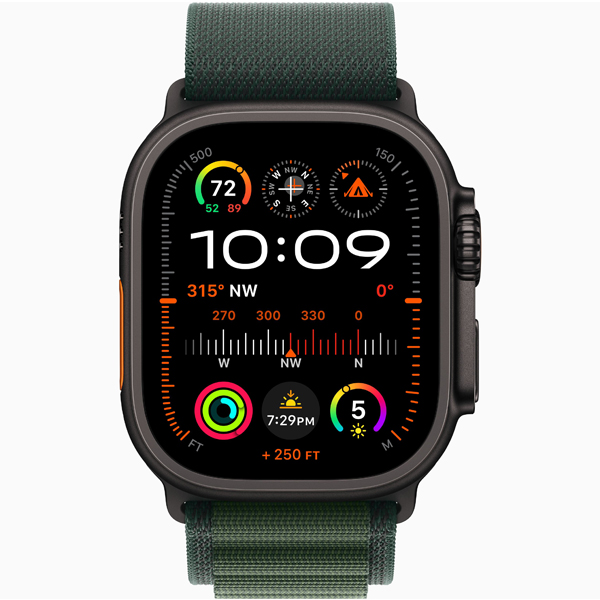 عکس ساعت اپل اولترا 2 Apple Watch Ultra 2 Black Titanium Case with Dark Green Alpine Loop، عکس ساعت اپل اولترا 2 بدنه تیتانیوم مشکی و بند آلپاین سبز